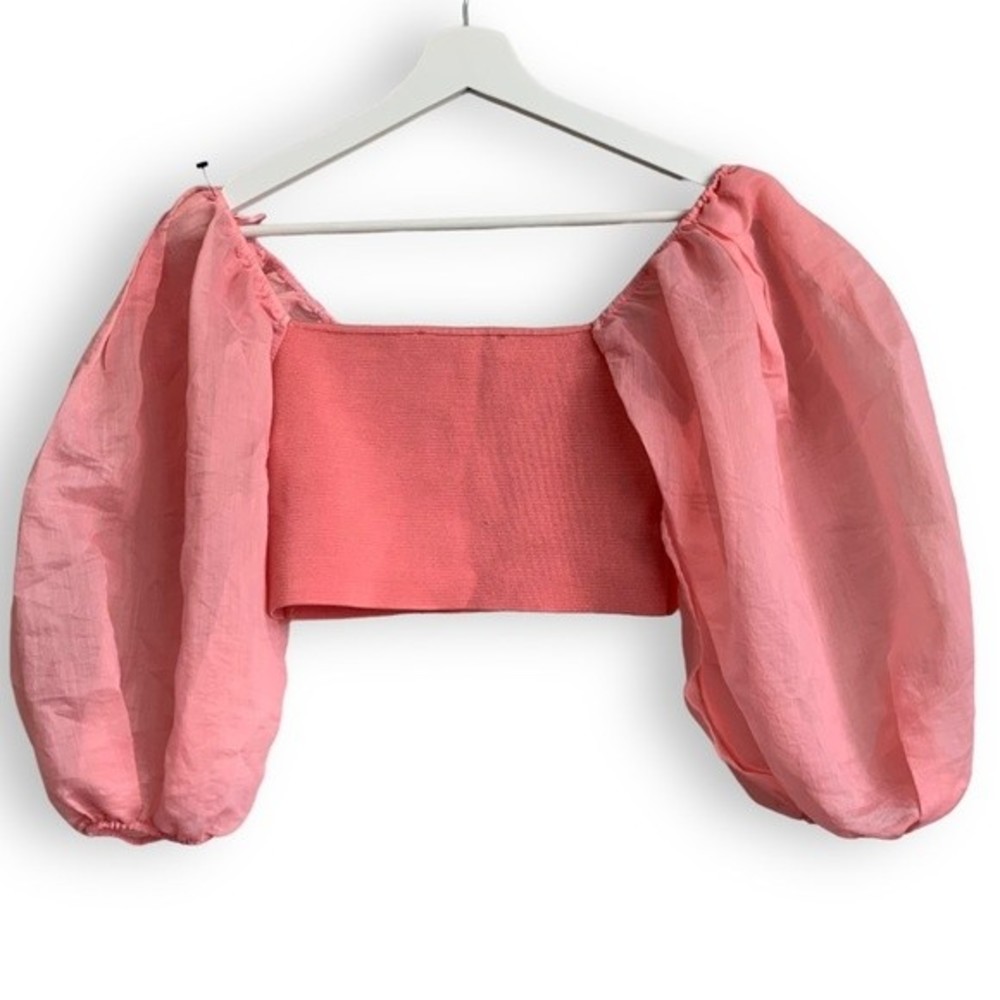 Zara Puff Sleeve Crop Top Pink Sheer Organza SOLD - Picture 9 of 16